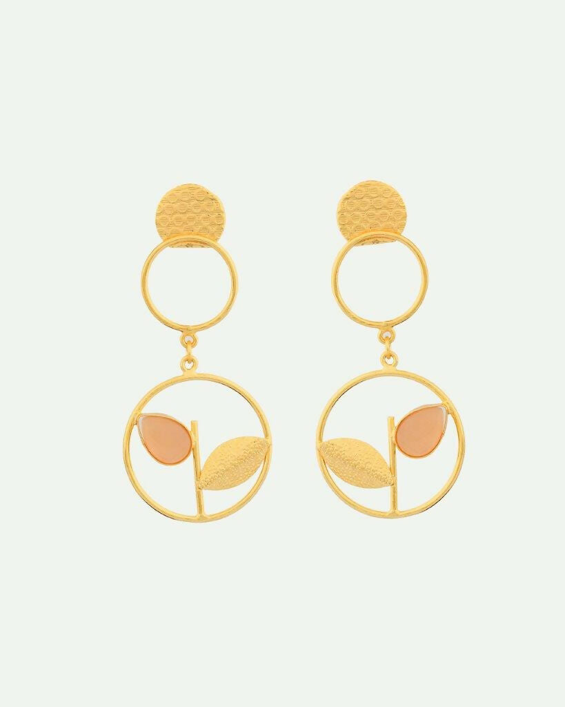 VOJ One Gram Gold-Polished Round Shaped Drop Earrings