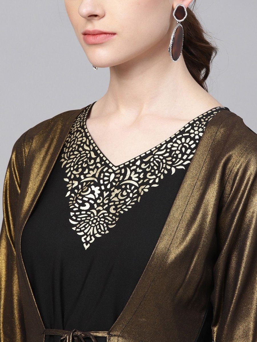 Ahalyaa Women's Black Crepe Dress with Attached Jacket