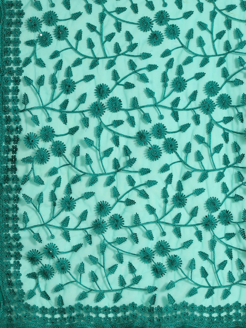 Sea Green Woven Design Net Saree with Blouse Piece - Kalamkari