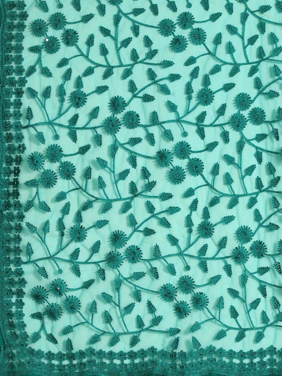 Sea Green Woven Design Net Saree with Blouse Piece - Kalamkari