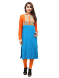 Women's Turq Round Neck Kurti, With Pintuck Yoke And Aari Emb - G & A Apparels