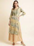 Green Poly Rayon Stripe Printed Straight Fit Kurta - Prasuti