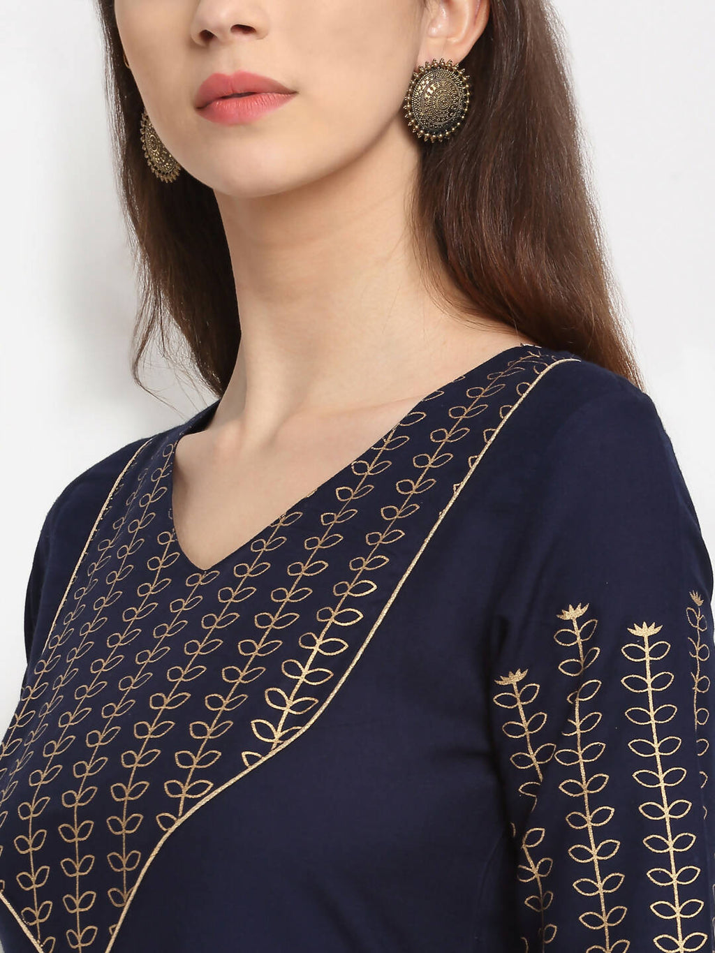 Rudra Bazaar Gold Printed A-line flared Blue kurti