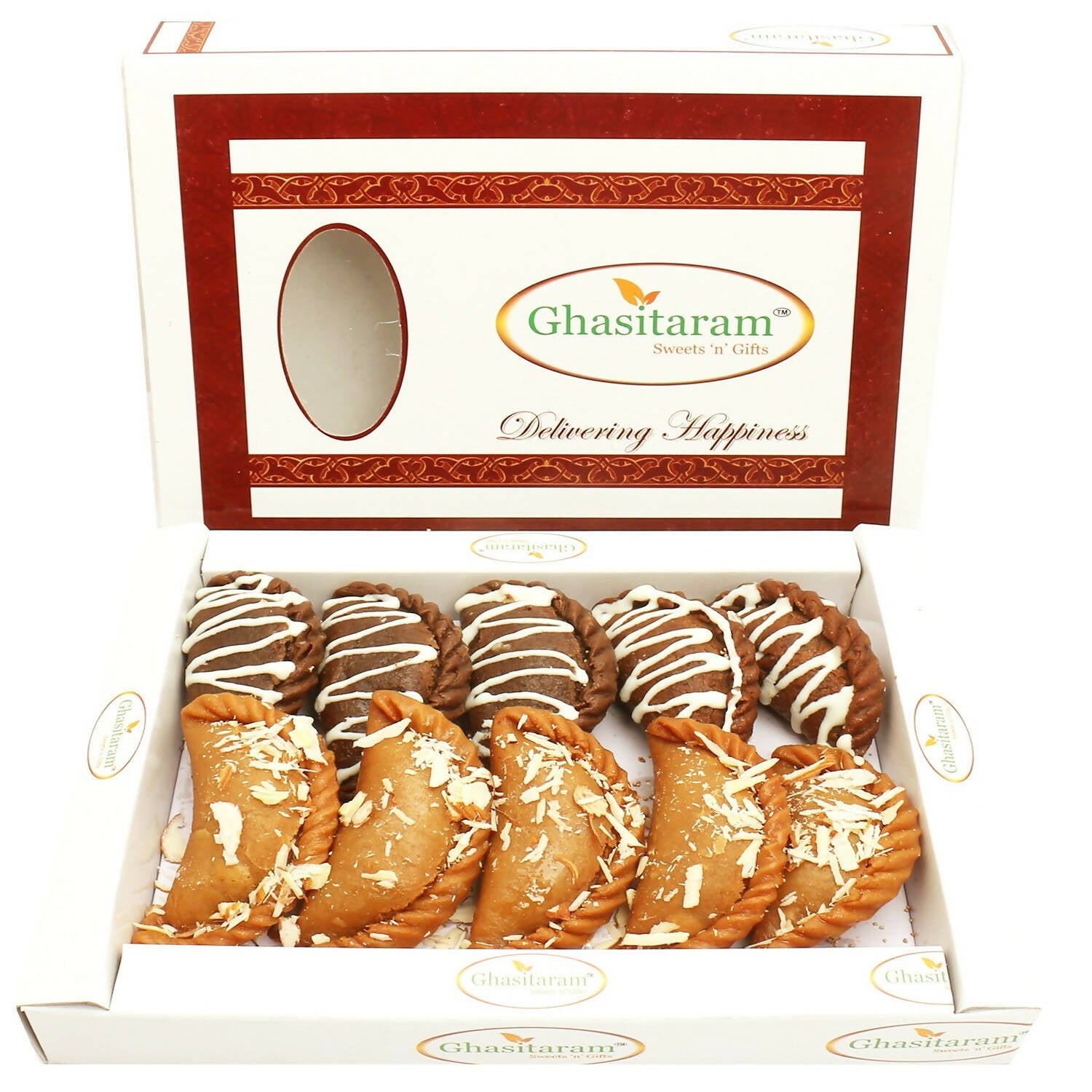 Ghasitaram Holi Sweets - Chocolate and Traditional Gujiyas Box