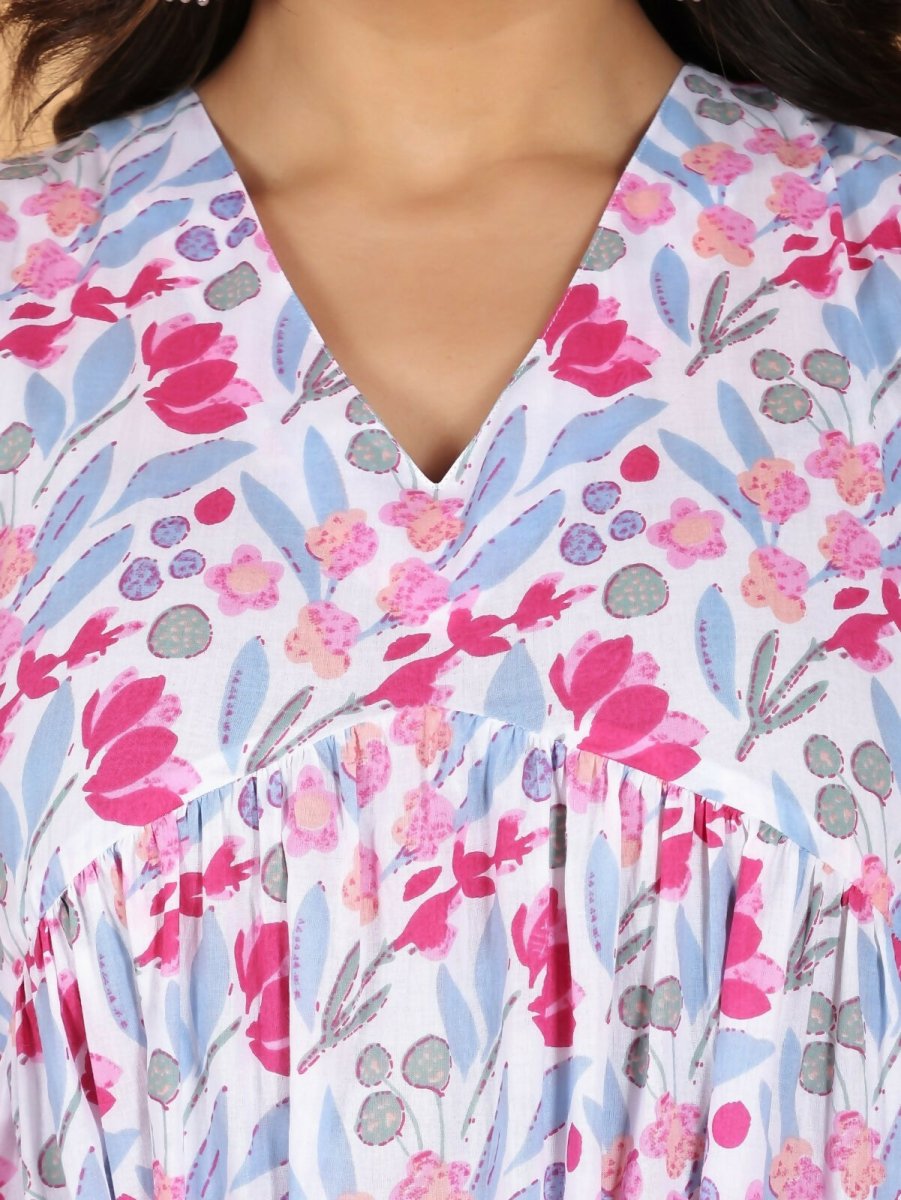 Aramya Pink Soft Cotton Floral Anarkali Kurta for Women