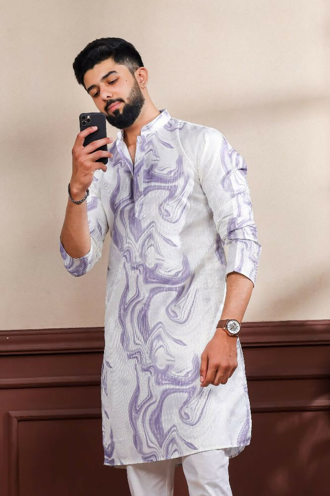 Purple Art Silk Digital Printed, Embroidery Work Kurta Set - Mahotsav