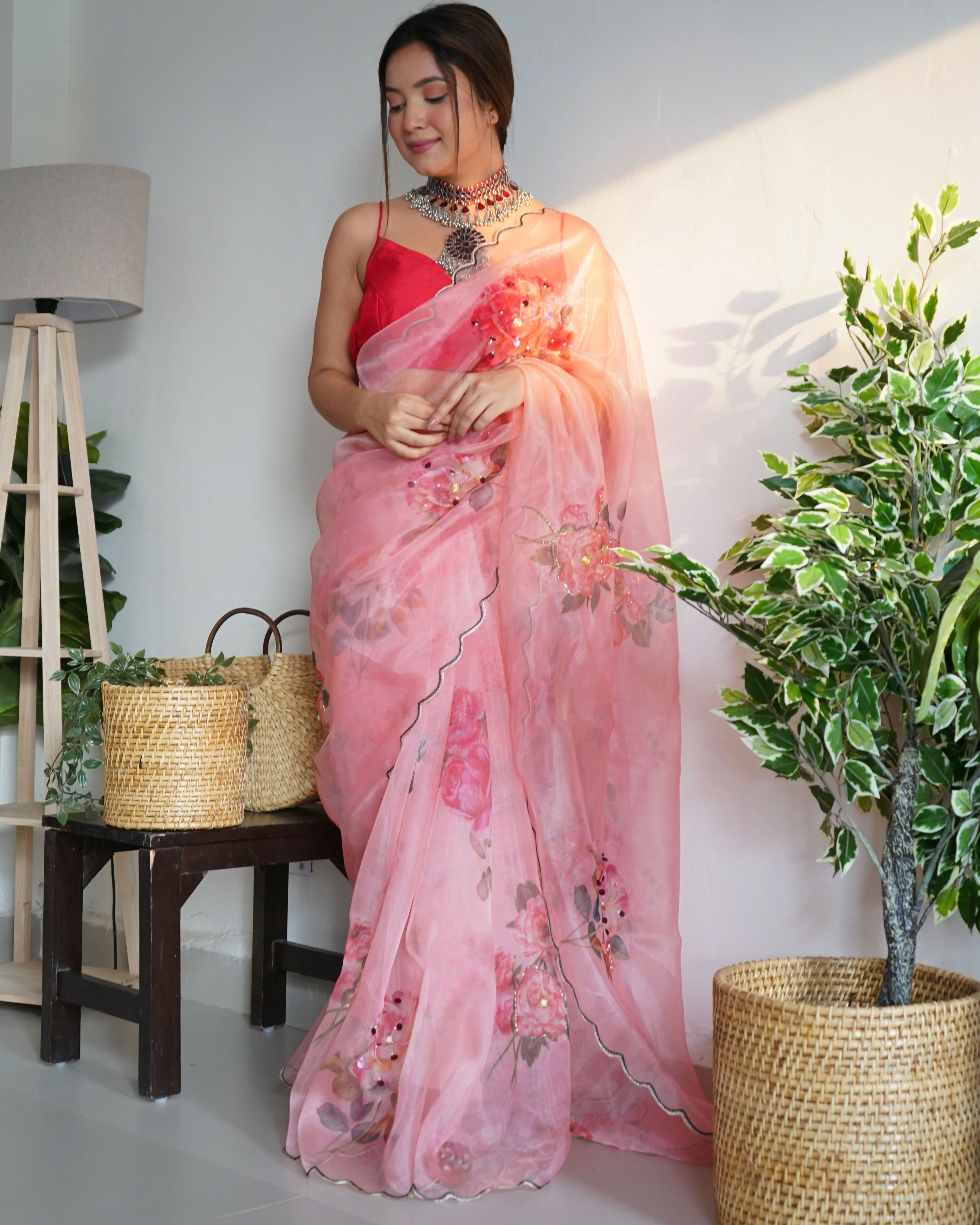 Vamsee Ramya Onion Organza Saree