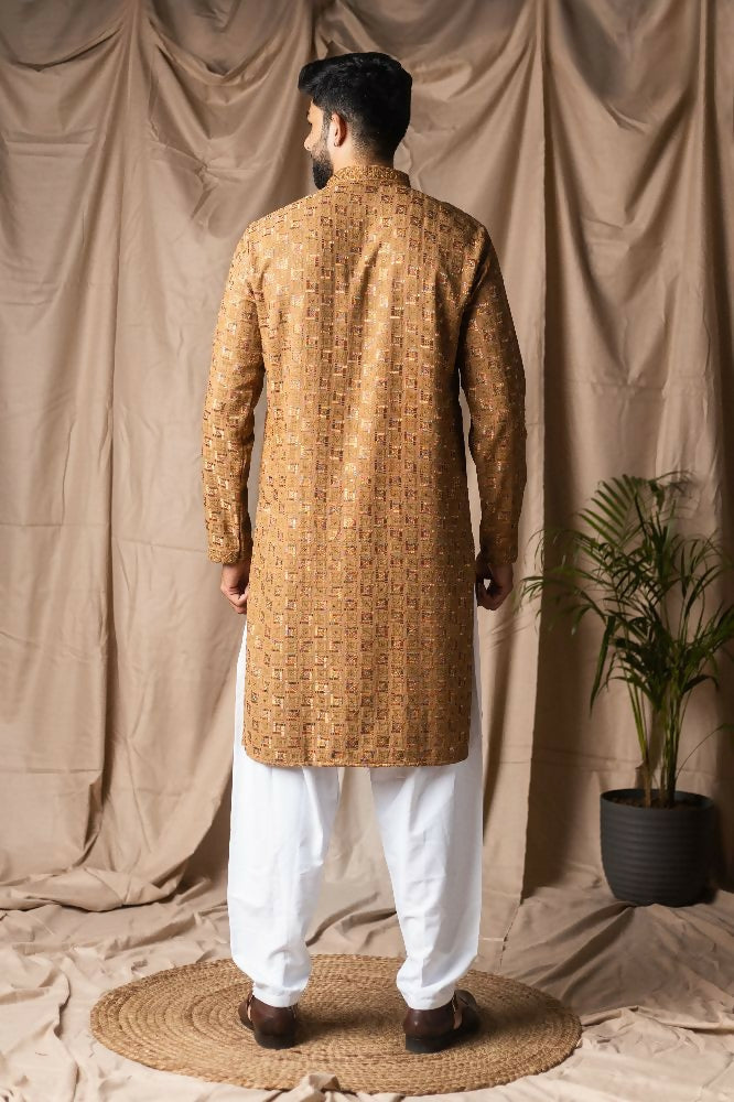 Occur Yellow Rayon Thread Embroidery Work Kurta Set - Mahotsav
