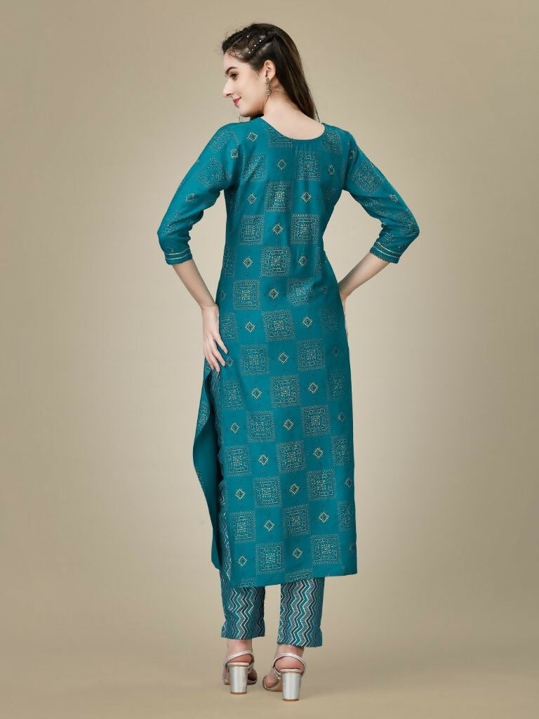 Jyoti Fashion Women's Rama Rayon Embroidered Kurta Pant Set