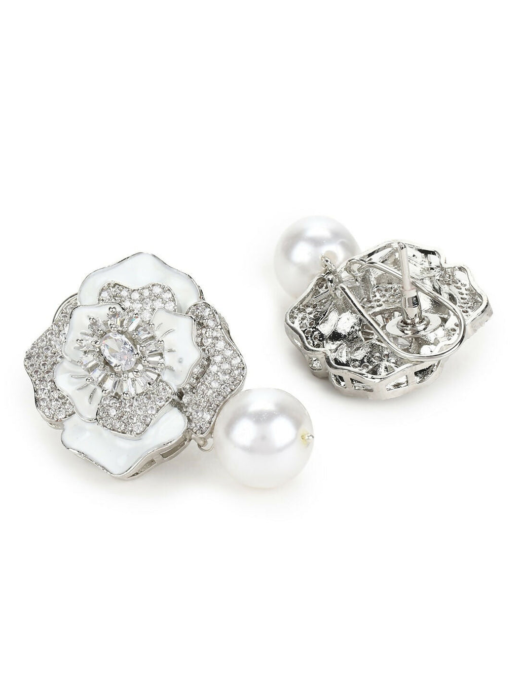 Silver Tone Mother of Pearl Earrings- Ruby Raang