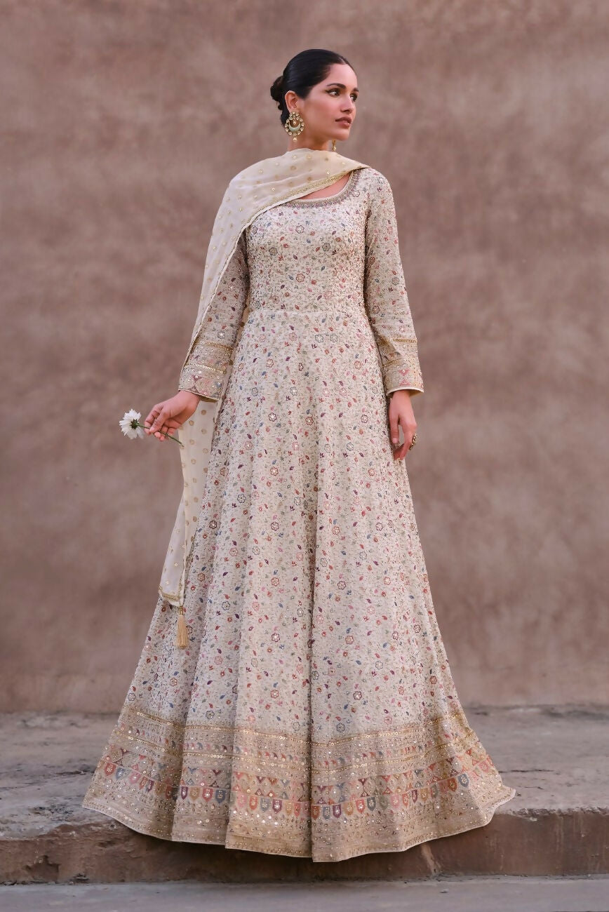 Vastranavya Stunning Off White Georgette Embroidered Sequins A Line Anarkali Suit