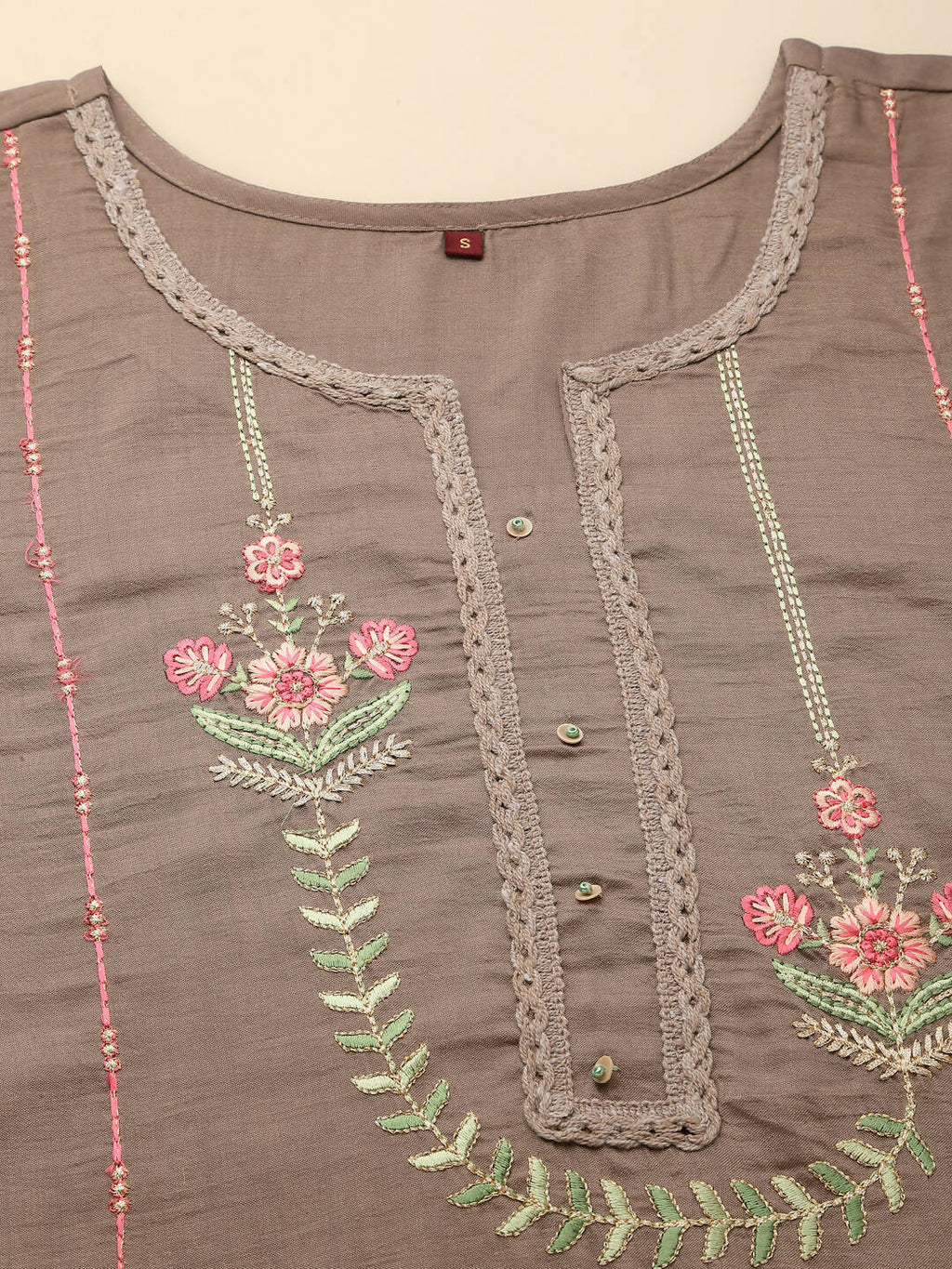 Brown Embroidered Chinon Straight Kurta With Trouser & Dupatta - Salimar