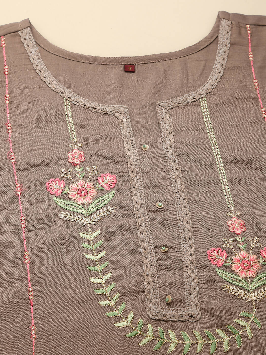 Brown Embroidered Chinon Straight Kurta With Trouser & Dupatta - Salimar