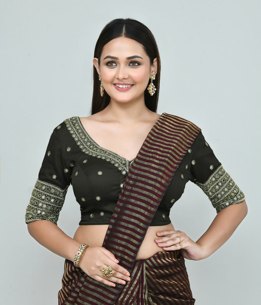 Joban Fashion Women's Dark Green Embroidered Stitched Blouse