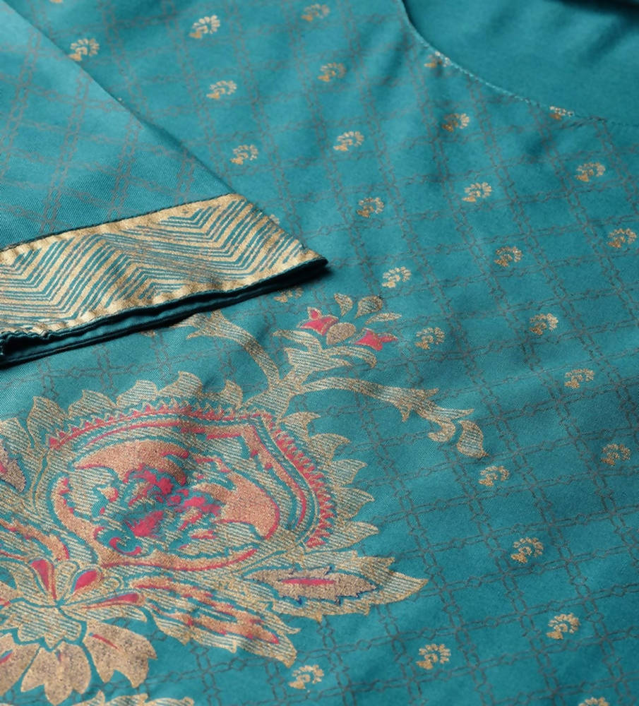 Vamika Sky Blue Printed Rayon Party And Casual Wear Kurta Set