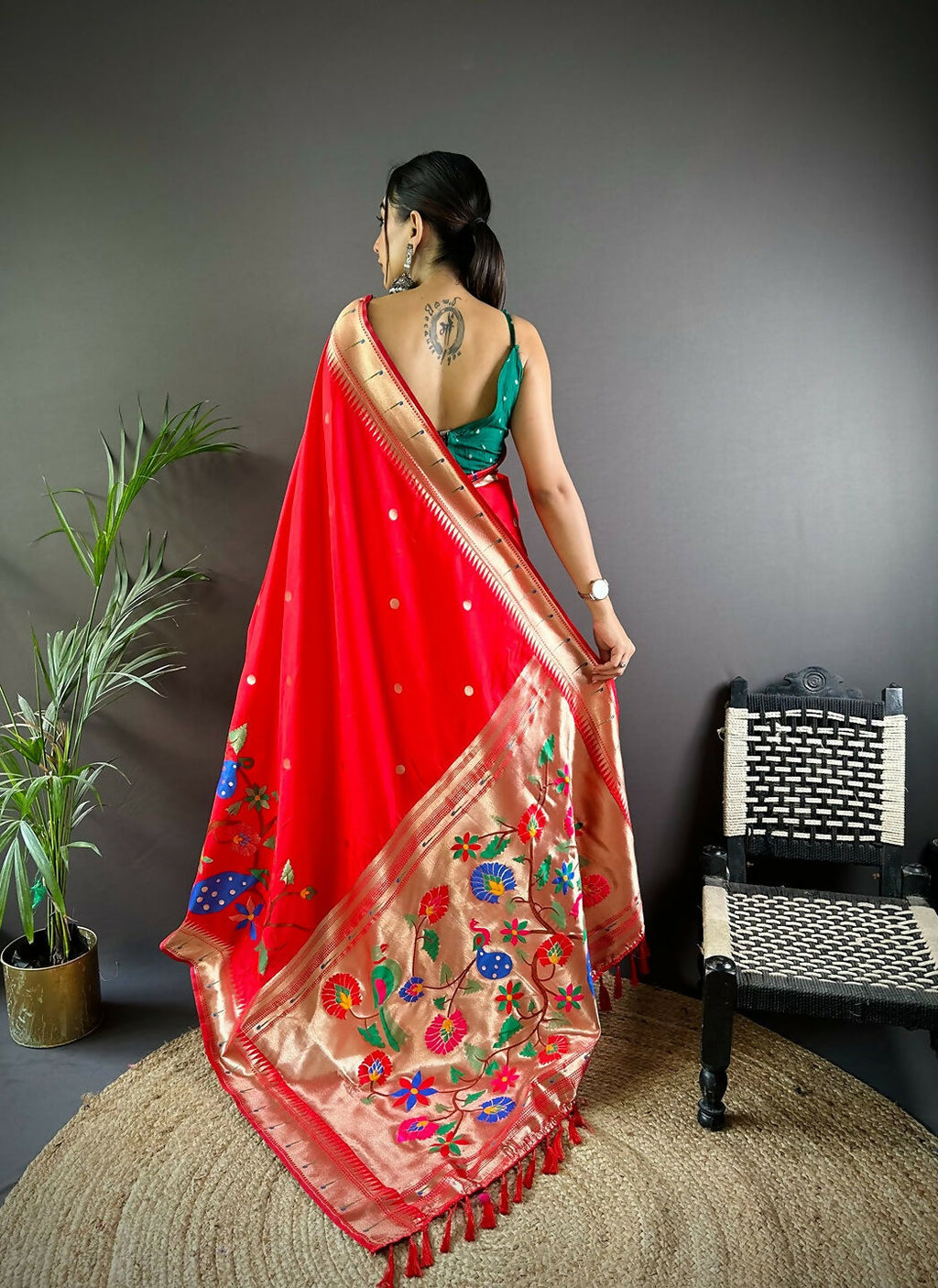 Joban Fashion Green Motifs Paithani Sarees