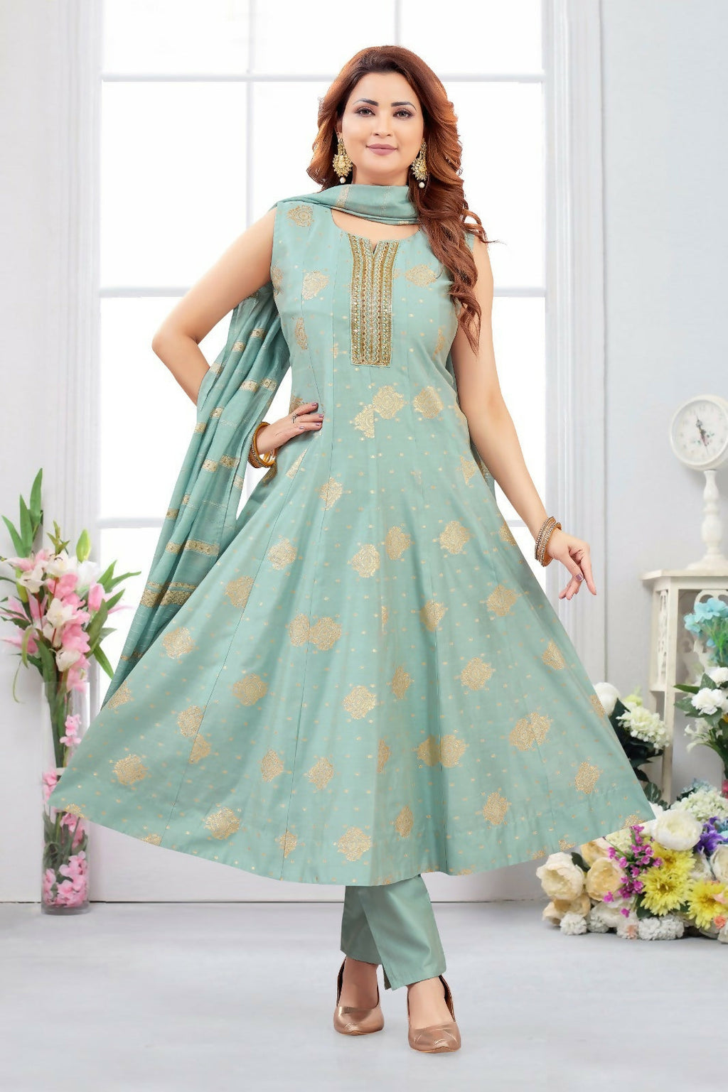 Joban Fashion Jacquard Firozi Color Kurta Set