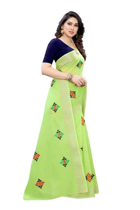 Vamika Chanderi Cotton Embroidery Green Saree (Dixa Green)