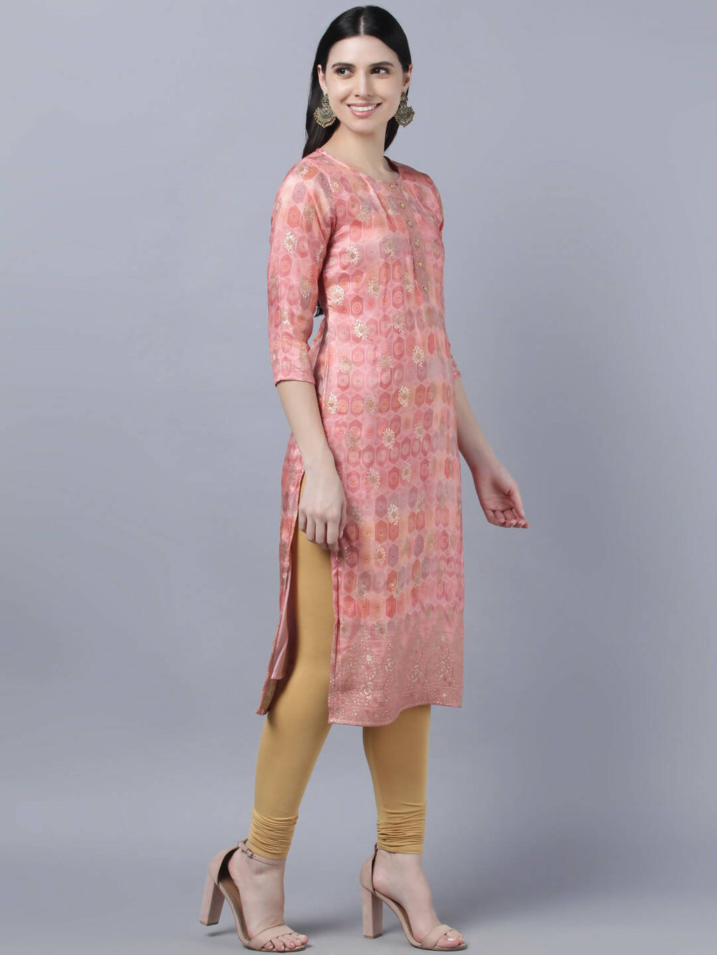 Myshka Stylish Pink 3/4 Sleeve Women's Kurta