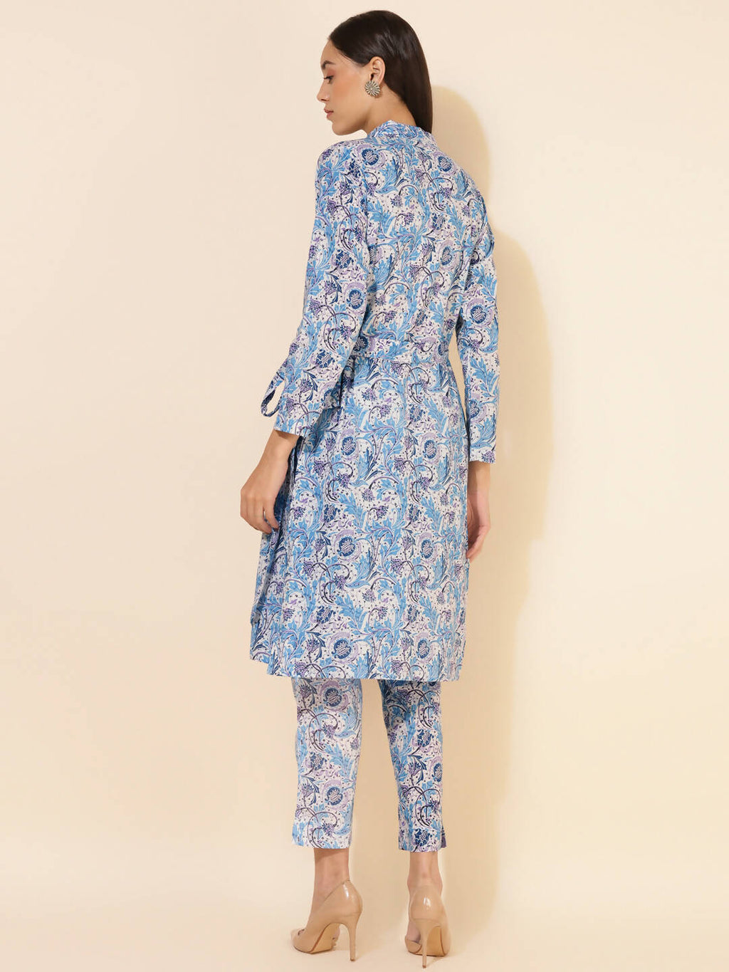 Janasya Women's White Cotton Floral Printed Casual Wrap Style Co-ords
