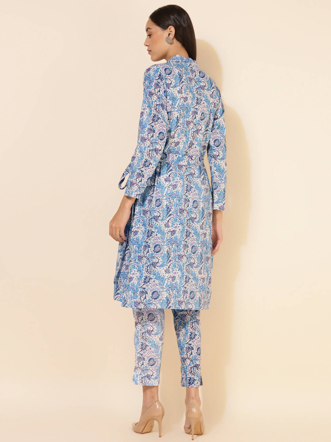 Janasya Women's White Cotton Floral Printed Casual Wrap Style Co-ords