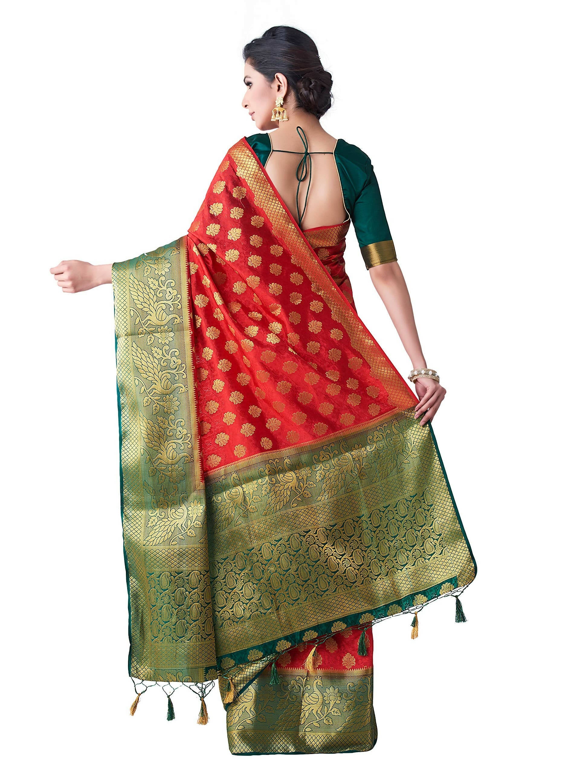 Mimosa Women's Red Kanchipuram Art Silk Saree