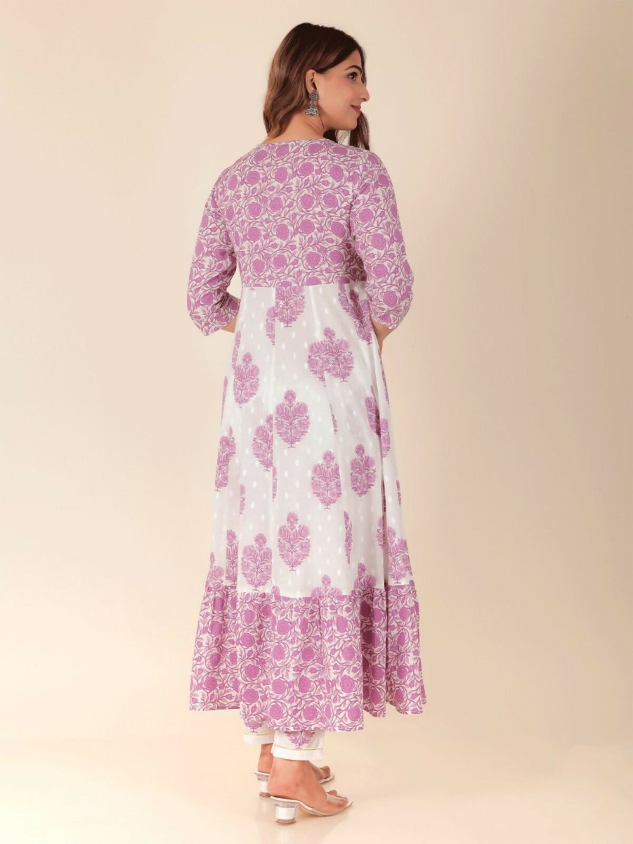 Aramya Anarkali Soft Cotton Floral Print Women's Kurta - White
