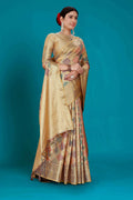 Beige Soft Organza Woven Design Saree with Unstitched Blouse Piece - Zaara