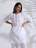 trueBrowns White Slub Kurta Co-ord Set