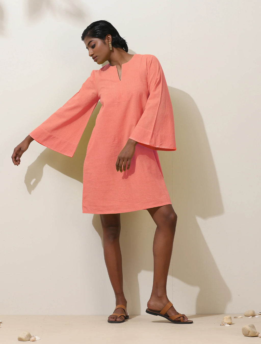 trueBrowns Pink Cotton Blend Short Dress