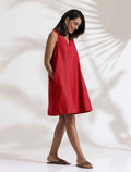 trueBrowns Red Cotton Blend Short Dress