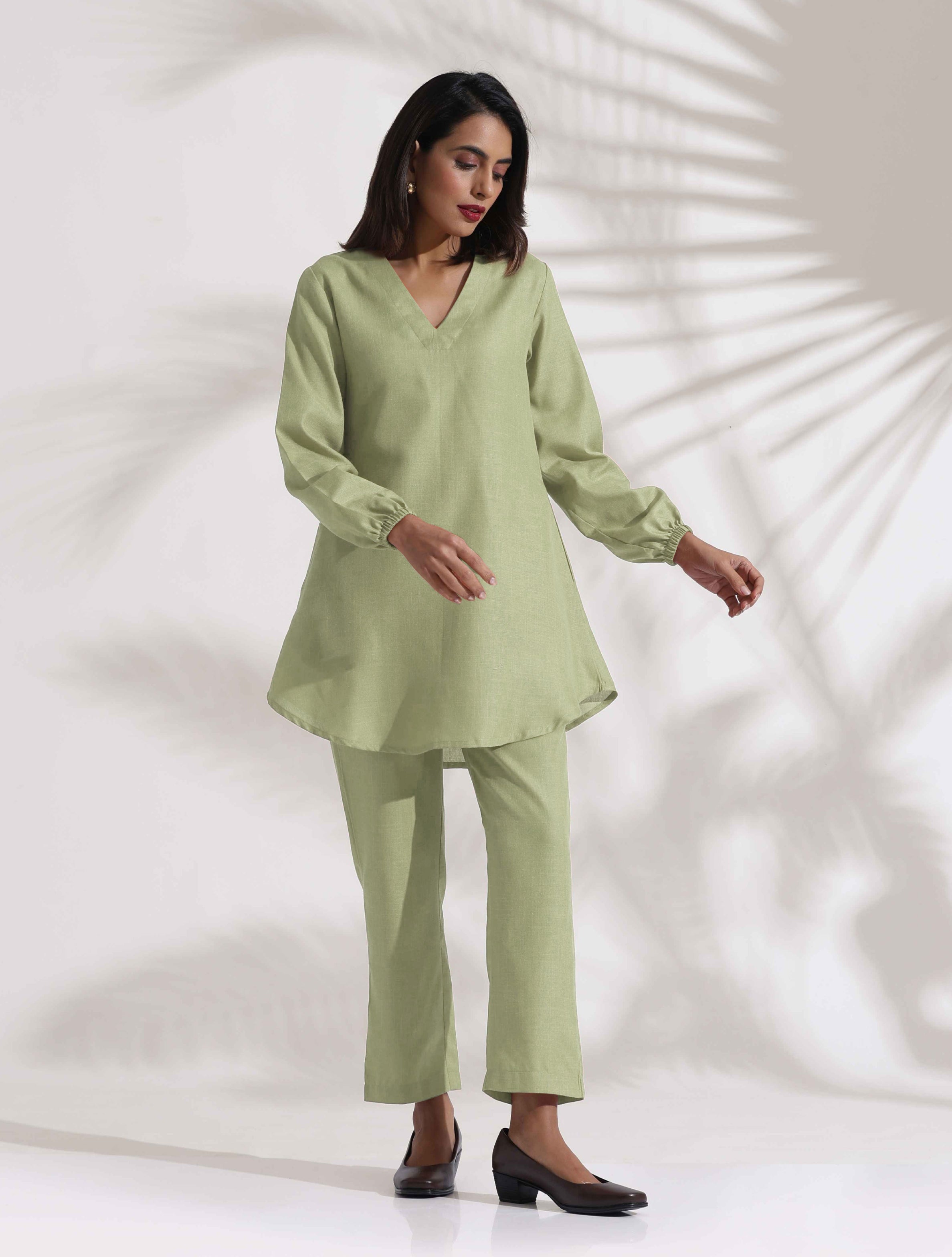 trueBrowns Green Cotton Blend Co-ord Set