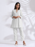 trueBrowns White Cotton Blend Kurta Co-ord Set