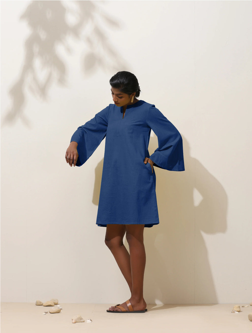 trueBrowns Blue Cotton Blend Short Dress