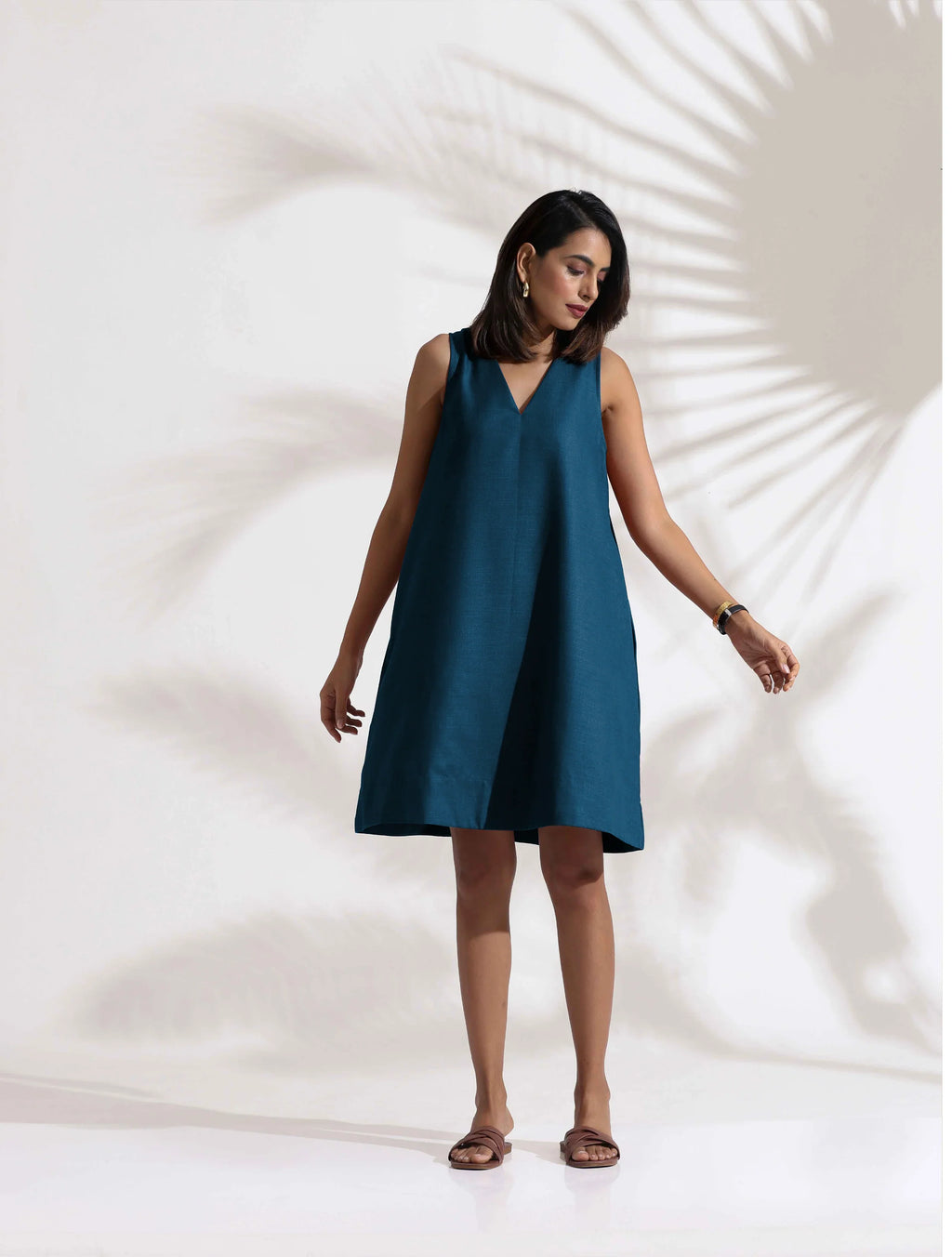 trueBrowns Dark Blue Cotton Blend Short Dress
