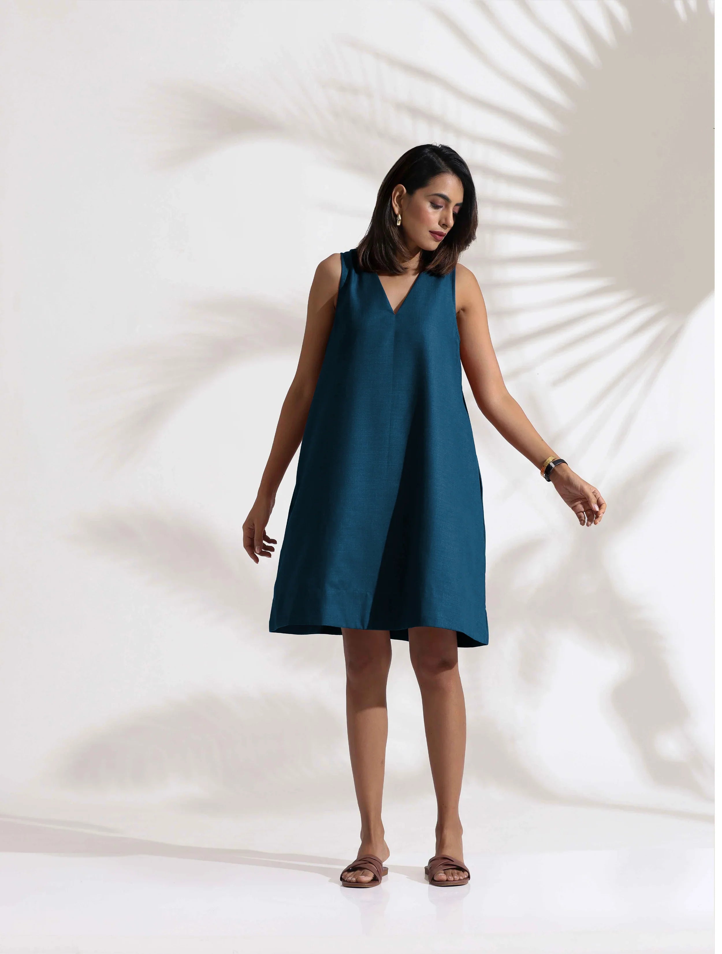trueBrowns Dark Blue Cotton Blend Short Dress