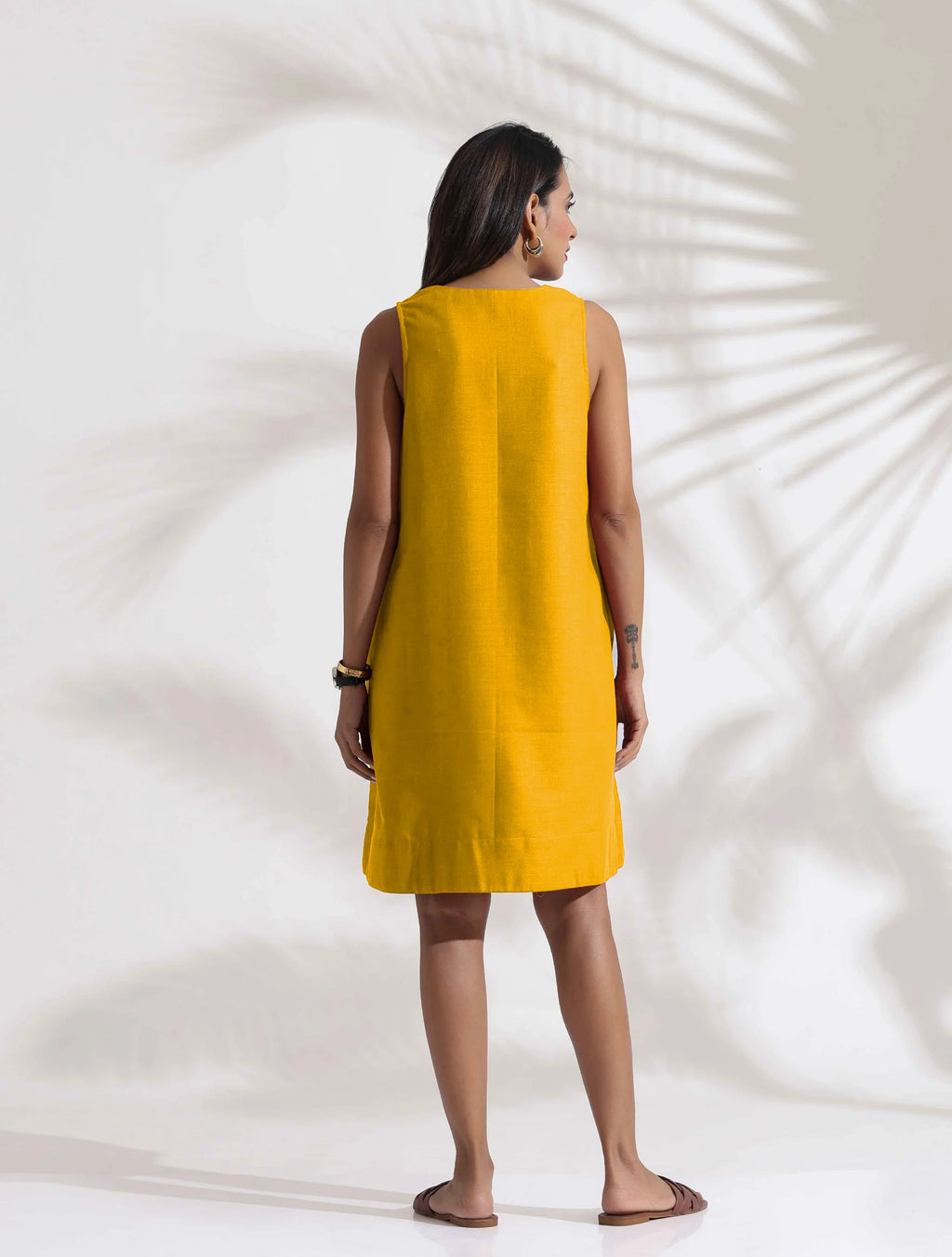 trueBrowns Mustard Cotton Blend Short Dress
