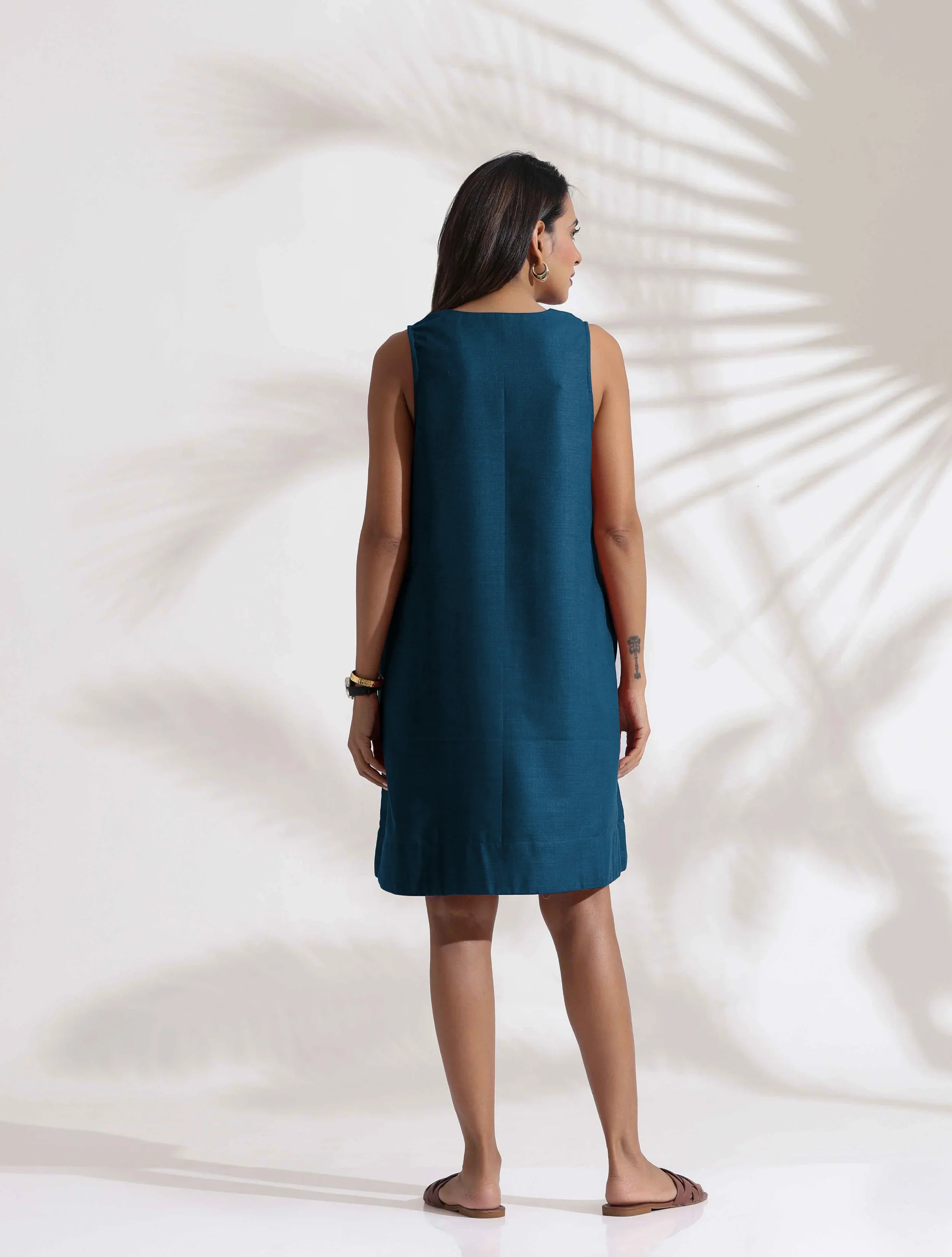 trueBrowns Dark Blue Cotton Blend Short Dress