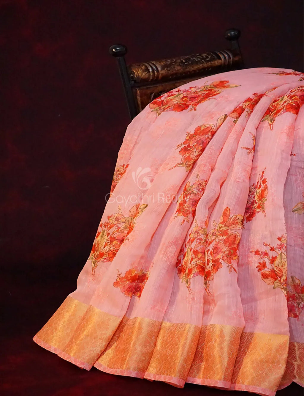 Baby Pink Colour Floral Print Semi Chanderi Saree By Gayathri Reddy Designer Studio