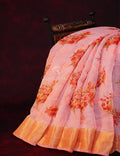 Baby Pink Colour Floral Print Semi Chanderi Saree By Gayathri Reddy Designer Studio