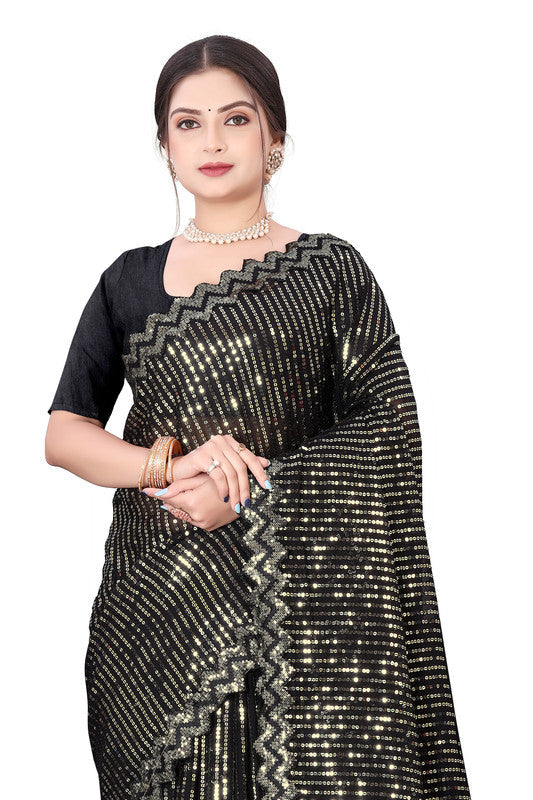 Dishitha Creation Indian Women's Designer Georgette Sequence Saree - Green