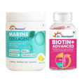 Dr. Morepen Biotin+ Advanced Tablets & DR. Morepen Marine Collagen Powder with Glutathione, Hyaluronic Acid, Resveratrol & Biotin Lemon Lime Flavour - Combo