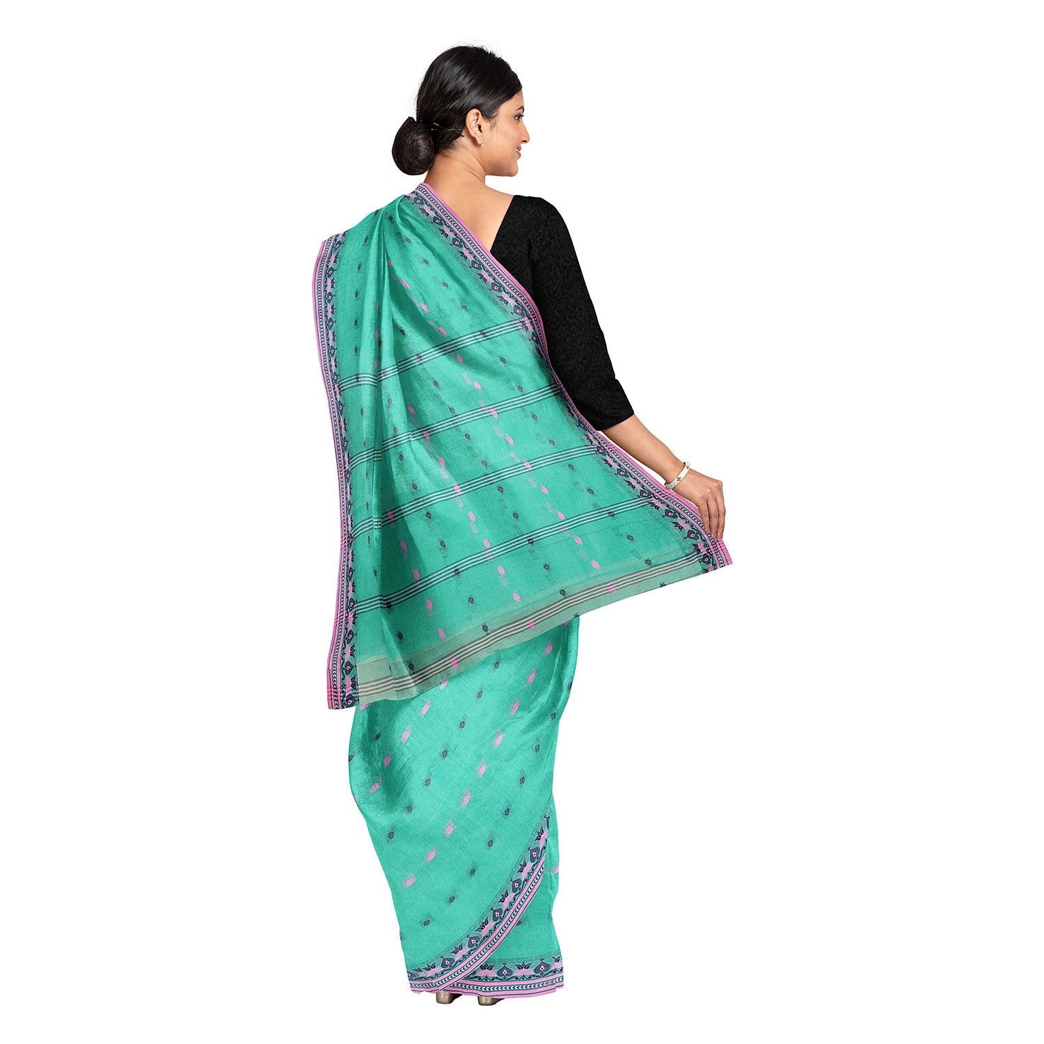 Exclusive Collection 100% Pure Cotton Green Tant Saree With Hand Weaving Work