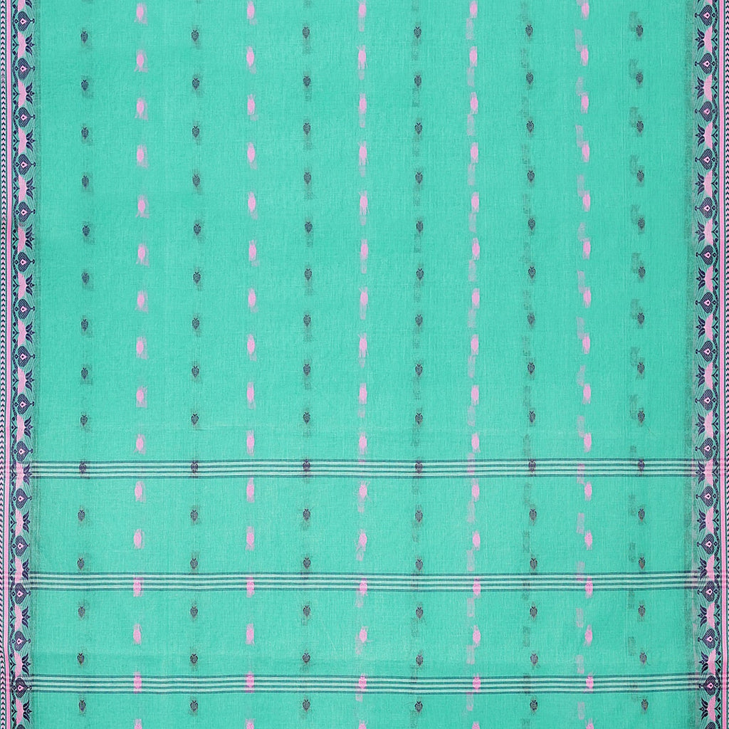 Exclusive Collection 100% Pure Cotton Green Tant Saree With Hand Weaving Work