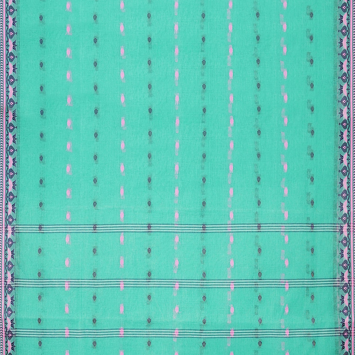 Exclusive Collection 100% Pure Cotton Green Tant Saree With Hand Weaving Work