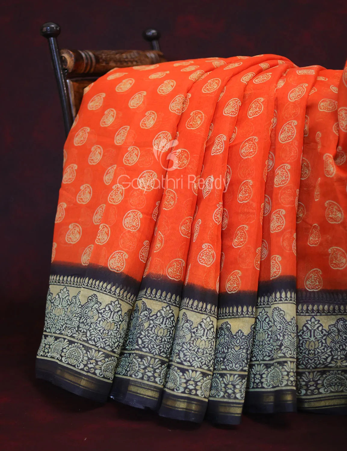 Orange Colored with Motifs Semi Chanderi Saree By Gayathri Reddy Designer Studio