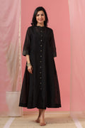 Juniper Womens Black Chanderi Solid Kalidar Kurta