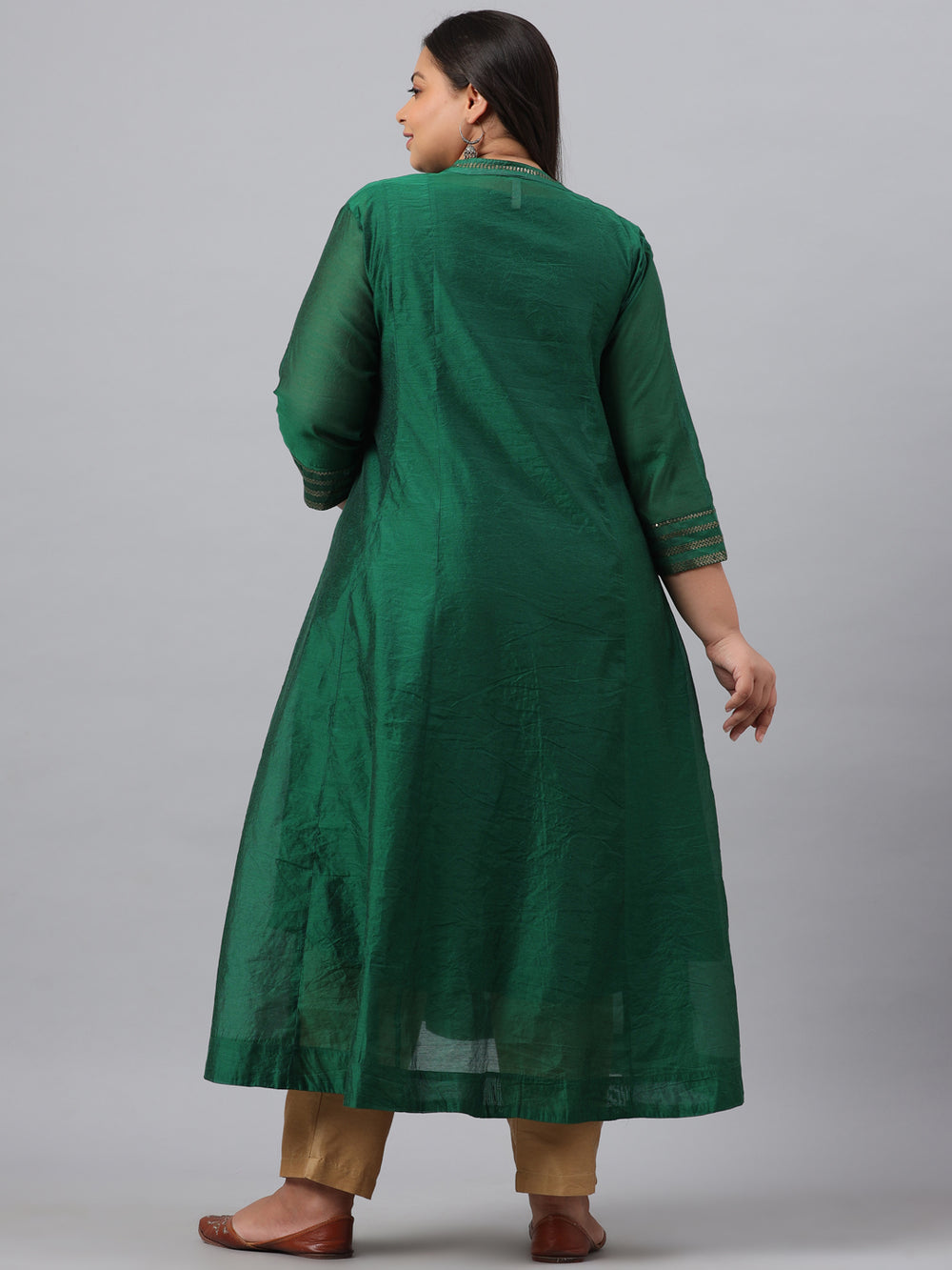 Juniper Women`s Jadegreen Chanderi Silk Solid Anarkali Kurta with Inner
