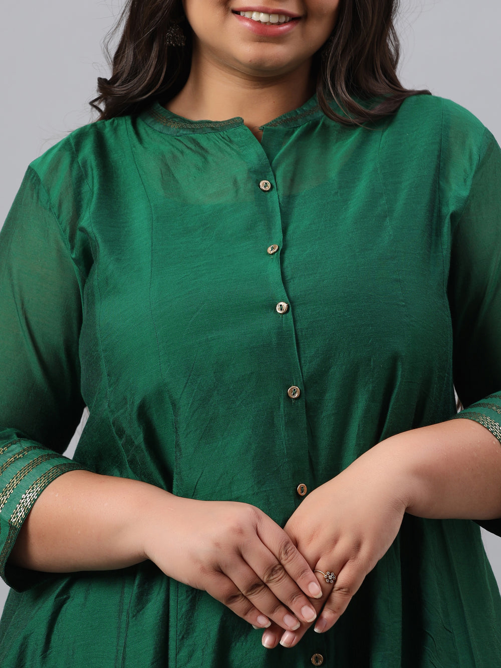 Juniper Women`s Jadegreen Chanderi Silk Solid Anarkali Kurta with Inner