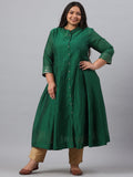 Juniper Women`s Jadegreen Chanderi Silk Solid Anarkali Kurta with Inner